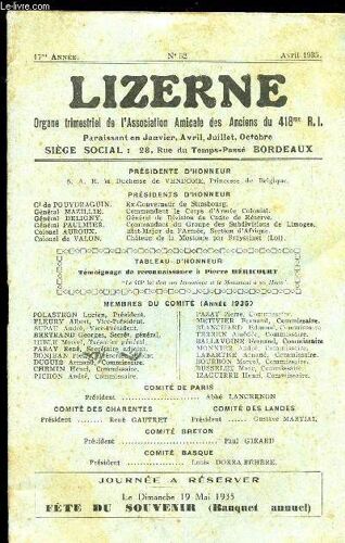 Lizerne : Organe De L Association Amicale Des Anciens Du 418 Eme R.I - N° 52 Avril 1935