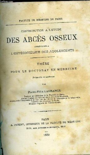 Contribution A L Etude Des Abces Osseux Consecutifs A L Osteomyelite Des Adolescents / These Pour Le Doctorat En Medecine