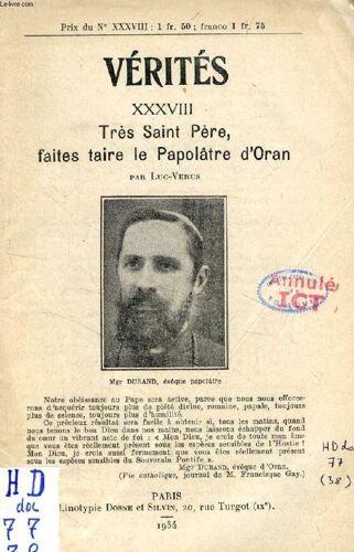 Verites. N° Xxxviii. Tres Saint Pere. Faites Taire Le Papolâtre D Oran