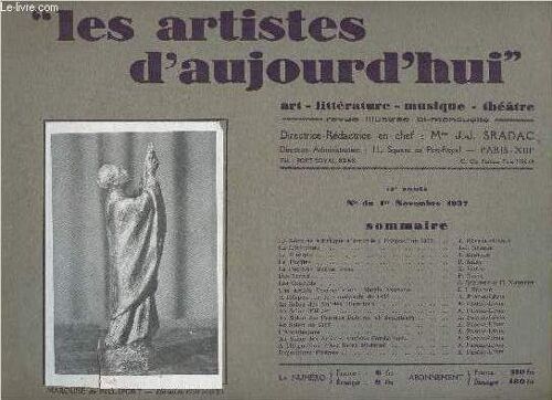 Les Artistes D Aujourd Hui - 13eme Annee - 1er Novembre 1937 / La Semaine Artistique Allemande À L Exposition 1937 / Magda Andrade Etc