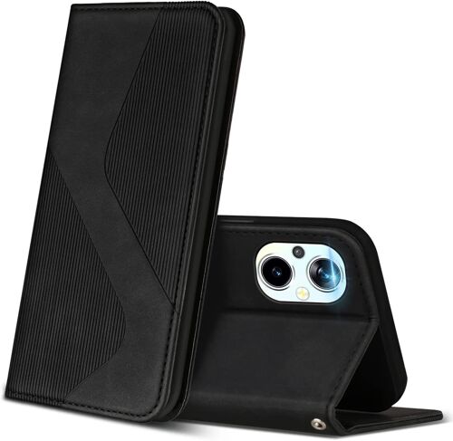 Coque pour Oppo Reno 8 Lite 5G, Housse en avec [Emplacements Cartes] [Magnetique], Clapet Folio Portefeuille pour Oppo Reno 8 Lite 5G (Noir)