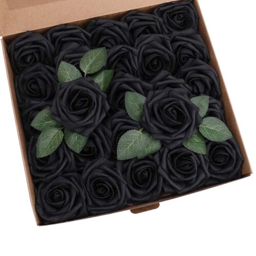 Halloween Fleurs Artificielles Pour La Décoration 25/50 Pcs Artificiel Roses Noires 25/50 pcs Tige Flexible Fleurs Artificielles Roses
