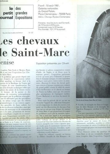 Le Petit Journal Des Grandes Expositions N° 107. Du 9 Avril Au 10 Août 1981. Les Cheveaux De Saint-Marc . Venise.