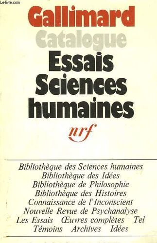 Catalogue Gallimard. Essais. Sciences Humaines. Octobre 1977.