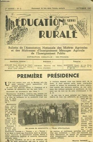 Education Rurale. N°2. Octobre 1947. Bulletin De L Association Nationale Des Maîtres Agricoles Et Des Maîtresses D Enseignement Menager Agricole.