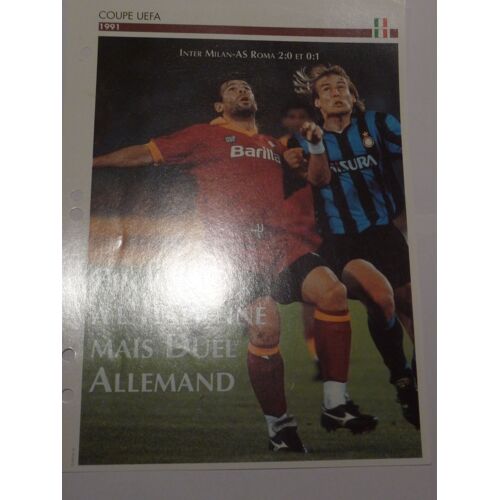 Fiche Foot Coupe Uefa Finale 1991 Inter Milan - As Rome