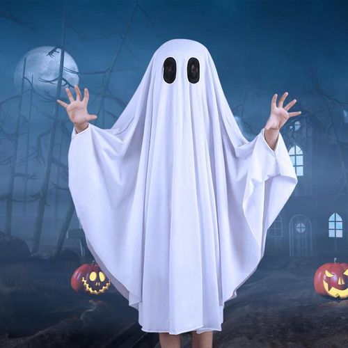 Halloween Fantôme Blanc Deguisement Halloween Enfants Fantôme Costume De Manteau Blanc D'horreur Manteau Cape Pour La Fête D'halloween Cadeaux Uniques