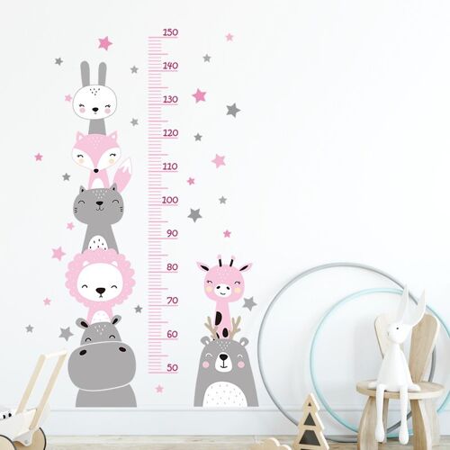 Stickers Muraux La Chambre Des Enfants Pépinière Autocollants Amovibles,Dessin Animé Animal Hauteur De Sticker D'enfant Décoration(Rose)