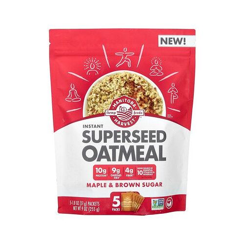 Manitoba Harvest, Flocons D¿Avoine Instantanés Aux Super Graines, Érable Et Sucre Roux, 5 Sachets, 51 G Chacun
