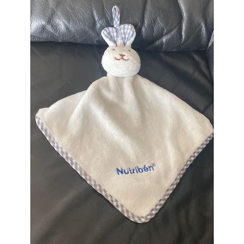 Doudou peluche lapin plat blanc et gris nutriben 35cm