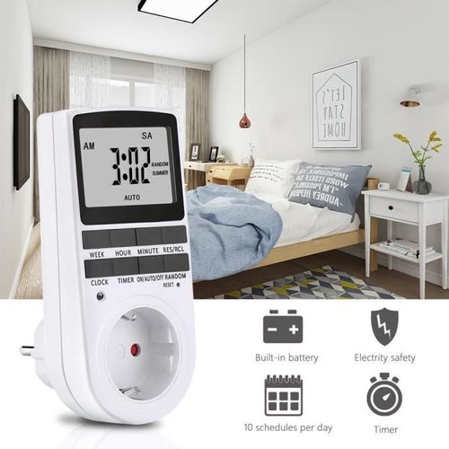 Prise Programmable Digitale, 3680W Minuterie Numérique Prise de Courant de Minuterie Électrique avec LCD Écran pour la Maison