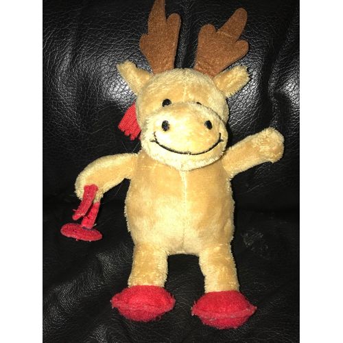 Doudou Peluche Élan Cerf Rouge Et Marron 15cm