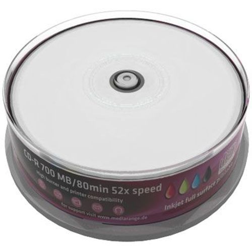 MediaRange Inkjet Fullsurface-Printable - 25 x CD-R - 700 Mo (80 min) 52x - surface imprimable par jet d'encre - spindle