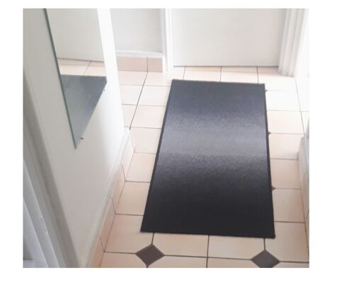TAPIS BOUCLETTE NOIR GRISé LAVABLE DOS PLASTIFIé 50X120 CM ENTREE DESCENTE DE LIT SALLE DE BAIN