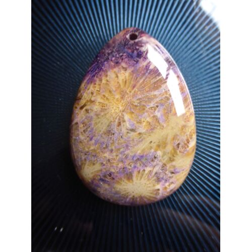 Pendentif En Corail Fossile Violet Et Beige - 4.7 Cm. Magnifiques Couleurs. Lot 2361
