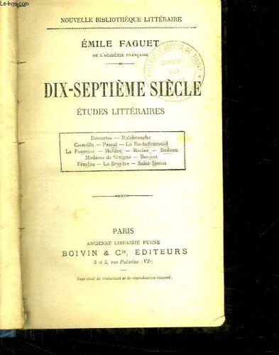 Dix Septieme Siecle. Etudes Litteraires.