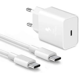 Chargeur USB-C 25W + Câble USB-C vers USB-C 1M Blanc pour Samsung Galaxy A34 A54 A32 4G/5G A31 A30 - E.F.Connection