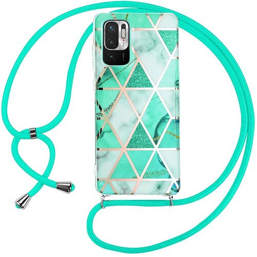 Coque Bandoulière pour Redmi Note 10 5G Protection Antichoc à Motif Marbre Turquoise - E.F.Connection