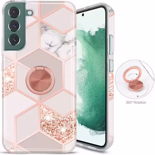 Coque Pour Samsung Galaxy S22 Marbre Rose Antichoc Avec Anneau Support - E.F.Connection