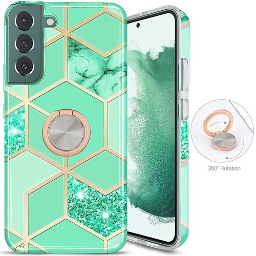 Coque Anneau Pour Samsung Galaxy S22 Turquoise Tpu Anti-Rayures - E.F.Connection