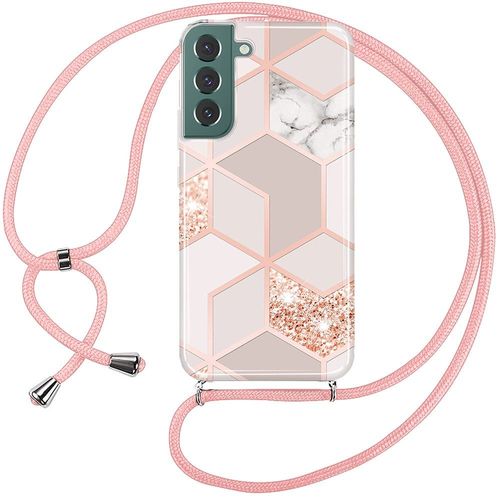 Coque Collier Cordon Pour Samsung Galaxy S22 Rose Protection Slim Motif Marbre - E.F.Connection