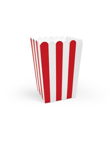 6 Boites A Popcorn En Carton Rouges Et Blanches 7 X 12 5 Cm