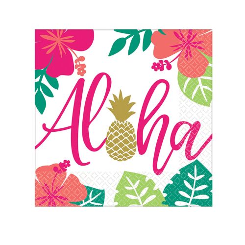 16 Serviettes En Papier Aloha Chic 33 X 33 Cm