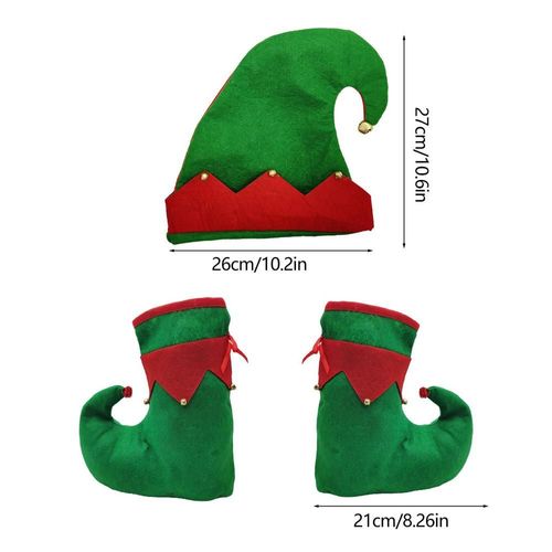Costume De Noël Pour Elfe Vert, Accessoires De Cosplay, Fournitures De Fête, Chapeau De Père Noël, Chaussures Non Tissées
