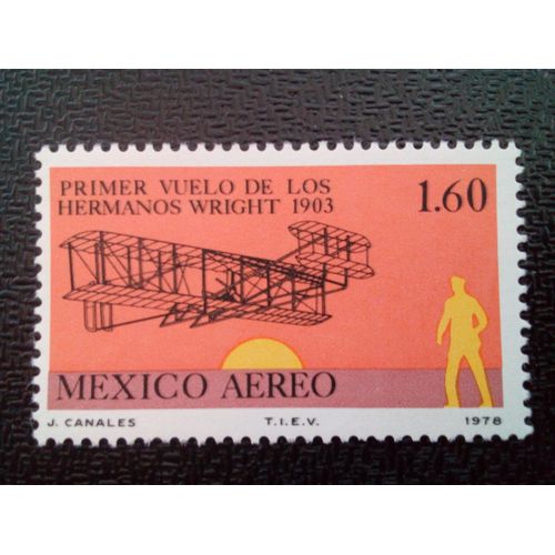 Timbre Mexique Yt Pa 492 L'avion Des Frères Wright À Kitty Hawk 1978 ( 051104 )