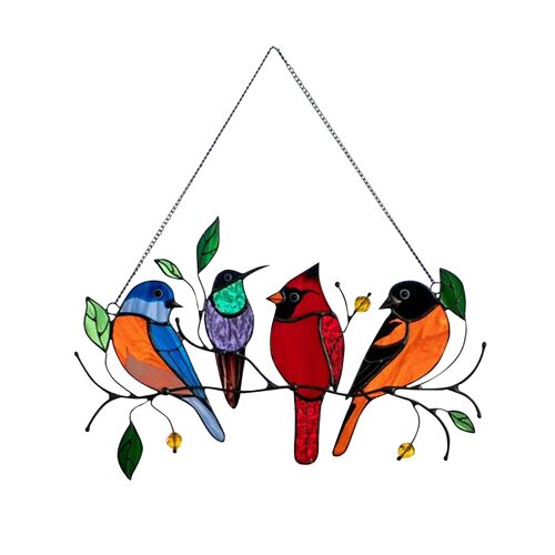 Carillons Éoliens D'oiseaux Sur Un Fil, Ornement De Fenêtre, Panneau De Capteur De Soleil Teinté, Pendentif Série D'oiseaux, Cadeaux Pour Amoureux Des Oiseaux