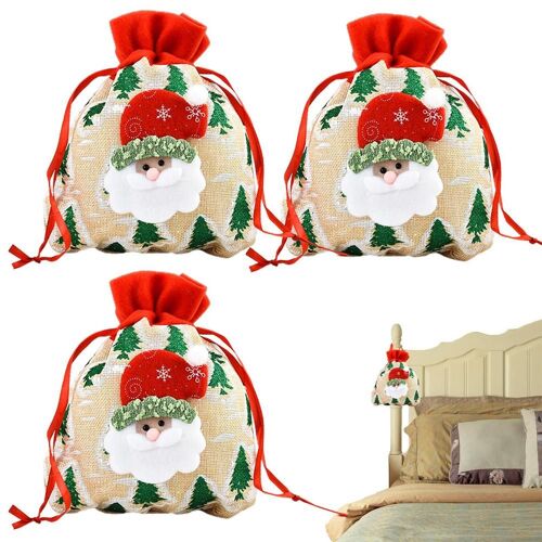 Sac à bonbons de noël, 3 pièces, Elk, père noël, bonhomme de neige, sacs de friandises à cordon, sac de cadeaux de noël, pochette de rangement des aliments pour bijoux