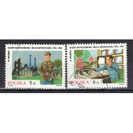 Pologne 1984 : 40è Anniversaire Des Milices Populaires : Milicien Gardant Une Usine / Officier De La Milice Au Standard - Série De 2 Timbres Oblitérés
