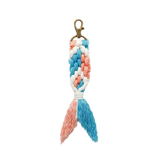 Porte-clés sirène avec pompon créatif, 1 pièce, pendentif DIY, bijoux, sac pour vêtements, accessoires décoratifs, corde en coton artisanale à franges