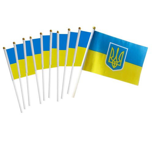 Mini drapeaux d'ukraine à la main, petits bâtons décoratifs pour fête, Festival, Parades, décor de fête (paquet de 10)