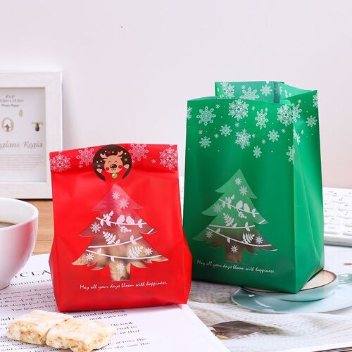 Sacs cadeaux arbre de noël flocon de neige 10 pièces, sac d'emballage de pâtisserie joyeux noël boîtes à bonbons décorations de noël pour la maison 2021