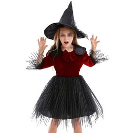 Costume De Sorcière Pour Filles, Robe Et Chapeau De Fête Cosplay D'halloween, Déguisement De Magicien Pour Enfants