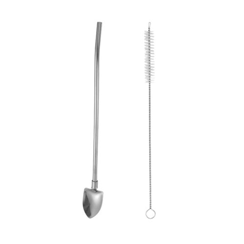 Cuillère Réutilisable Avec Longue Brosse De Nettoyage, Cuillère À Mélanger, Cuillère À Mélanger, Cuillères À Mélanger, Paille Pour Glace, Jus De Fruit Et Café