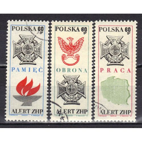 Pologne 1969 : 7è Alerte De L'union Des Eclaireurs : Croix Des Eclaireurs - Série Entière De 3 Timbres Oblitérés