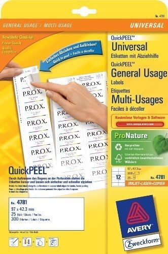 Avery - Blanc - 97 X 42.3 Mm 300 Étiquette(S) (25 Feuille(S) X 12) Étiquettes Multi-Emploi