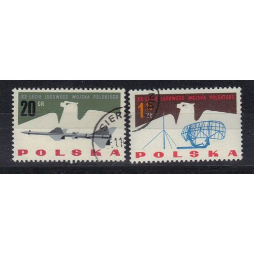 Pologne 1963 : 20è Anniversaire De L'armée Populaire : Roquette / Radar - Série De 2 Timbres Oblitérés