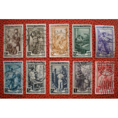L'italie Au Travail - Série Courante - Lot De 10 Timbres Oblitérés - Italie