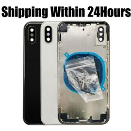 pour iPhone XR Black - Coque arrière pour iPhone, couvercle de batterie, porte arrière avec cadre de châssis + plateau SIM + pièces clés latérales