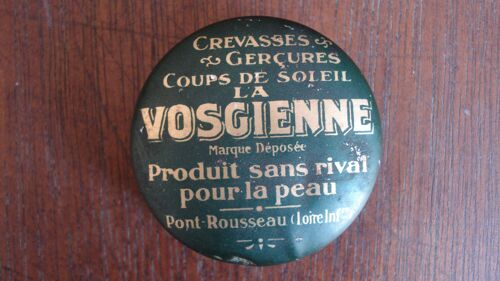 Ancienne Boite Metal Tole Graisse "La Vosgienne",Crevasses,Gerçures,Ca 1930.