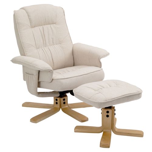 Fauteuil De Relaxation Charly Avec Repose-Pieds Pouf Si?Ge Pivotant Dossier Inclinable Assise Rembourr?E Relax, En Tissu Beige