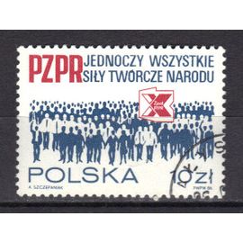 Pologne 1986 : 10è Congrès Du Parti Des Travailleurs : Foule Symbolique Et Emblème - Timbre Oblitéré