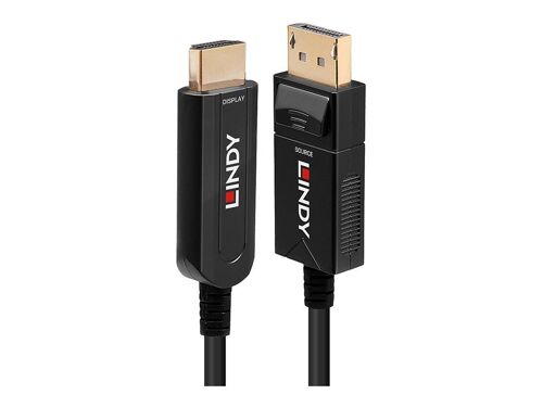 Lindy - Câble adaptateur - DisplayPort mâle pour HDMI mâle - 30 m - cuivre hybride/fibre optique - noir - rond, support 4K