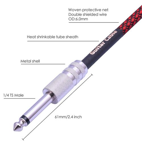 6.35mm Male to Male Straight 1/4Inch Stereo Cable Guitar Instrument Cable for Electric Guitar,Bass,
