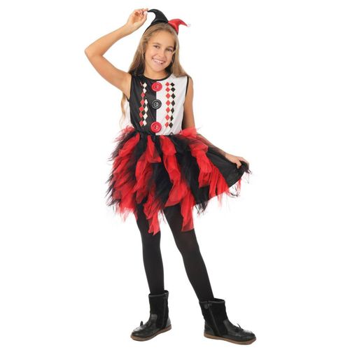 Déguisement Arlequin Avec Jupon Noir Et Rouge Fille - Taille: 7-9 Ans (120/130 Cm)