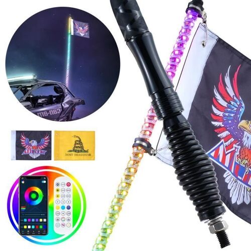 Fouet Lumineux - Vevor - Fouet Lumière Led 0,9 M Antenne Lumineuse Spirale Rgb App Télécommandé Avec Base À Ressort