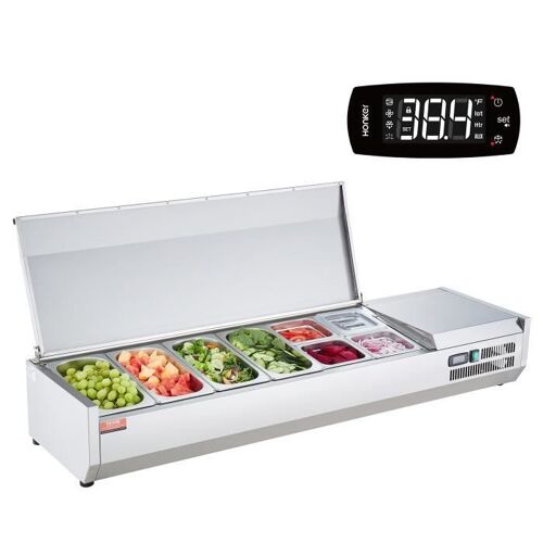 Saladette Réfrigérée à Poser-VEVOR-155W- 4 1/3 Casserole et 4 1/6 Casseroles-Corps en Inox 304-Couvercle PC-Ingrédients Cuisine